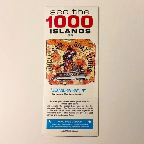 Vintage 1000 Island Uncle Sam Boat Tour Alexandria Bay NY Travel Guide Brochure - Picture 12 of 12